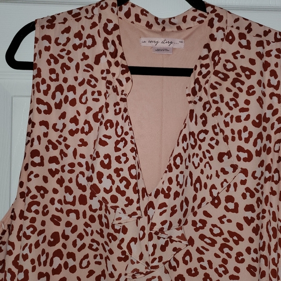 Peach Leopard Print Ruffle Front Dress - Picture 2 of 5